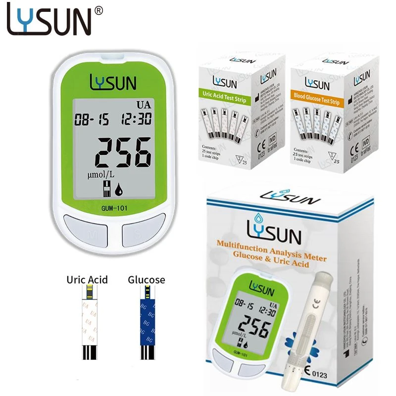 Lysun 2in1 ব্লাড গ্লুকোজ ইউরিক অ্যাসিড টেস্ট মিটার ডায়াবেটিস মনিটরিং কিট উইথ স্ট্রিপস
